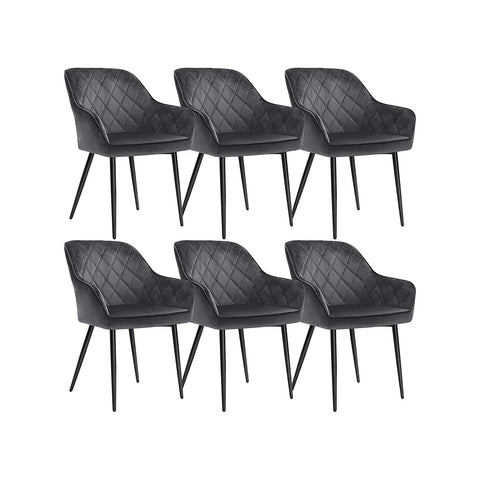 Rootz Dining Room Chairs Set of 6 - Velvet Upholstered Chairs - Ergonomic Dining Seats - Powder Coated Metal - 62.5cm x 60cm x 85cm