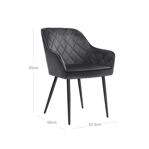 Rootz Upholstered Dining Chair - Grey Armchair - Velvet Chair - Ergonomic Comfort - 62.5cm x 60cm x 85cm