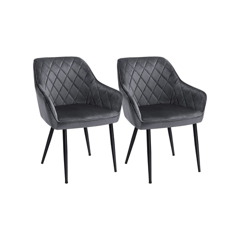 Rootz 2 Piece Upholstered Dining Chairs Set - Armrest Chairs - Velvet Chairs - Comfy Seating - 62.5cm x 60cm x 85cm