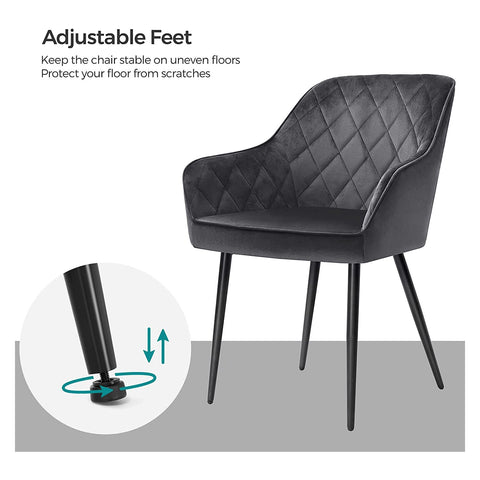 Rootz 2 Piece Upholstered Dining Chairs Set - Armrest Chairs - Velvet Chairs - Comfy Seating - 62.5cm x 60cm x 85cm