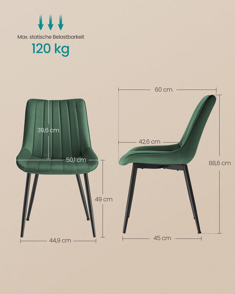 Rootz Dining Chair 2 Piece Set - Velvet Chair - Upholstered Seat - Comfort & Style - 60cm x 50.1cm x 88.6cm