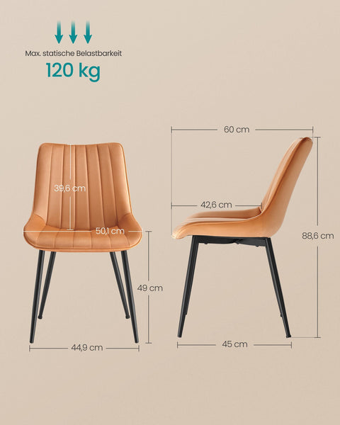 Rootz 2 Piece Set Dining Room Chairs - Upholstered Chairs - Steel Frame - Comfortable Seating - 60 x 50.1 x 88.6 cm