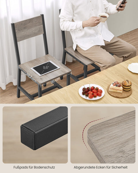 Rootz 2 Piece Dining Room Chairs - Black -  Brown - Chipboard & Steel - Ergonomic Design - 36cm x 46.6cm x 87.1cm