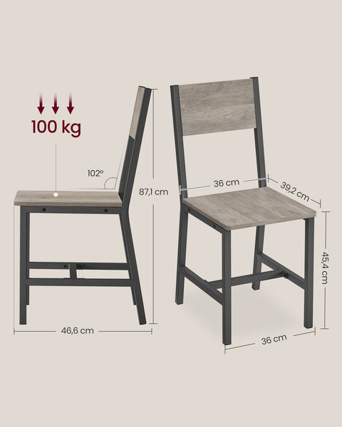 Rootz 2 Piece Dining Room Chairs - Black -  Brown - Chipboard & Steel - Ergonomic Design - 36cm x 46.6cm x 87.1cm
