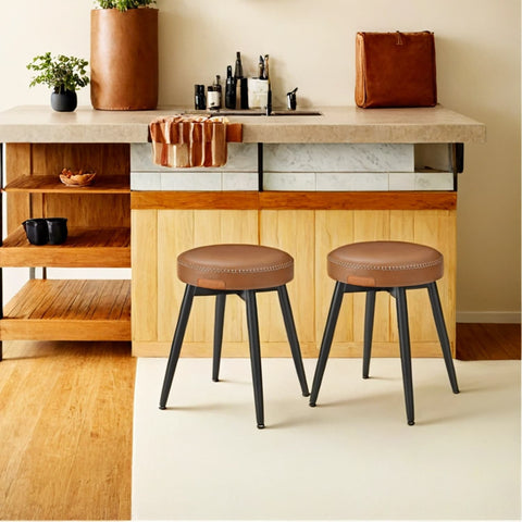 Rootz 2 Piece Set Bar Chair - High Stool - Counter Seating - PU Leather Comfort - 48cm x 48cm x 48.2cm