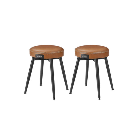 Rootz 2 Piece Set Bar Chairs - Kitchen Stools - Counter Height Chairs - Steel Frame - 58D Molded Foam - PU Synthetic Leather - Plywood - Caramel Brown - 48cm x 48cm x 48.2cm - 5kg - Max. Static Load Capacity 120kg
