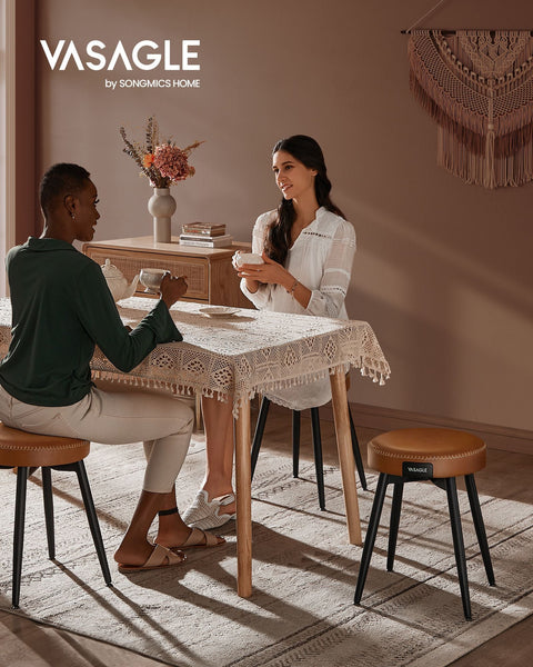 Rootz 2 Piece Set Bar Chairs - Kitchen Stools - Counter Height Chairs - Steel Frame - 58D Molded Foam - PU Synthetic Leather - Plywood - Caramel Brown - 48cm x 48cm x 48.2cm - 5kg - Max. Static Load Capacity 120kg