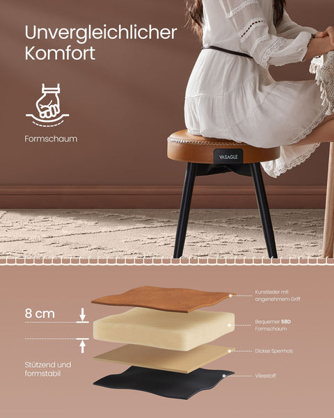 Rootz 2 Piece Set Bar Chairs - Kitchen Stools - Counter Height Chairs - Steel Frame - 58D Molded Foam - PU Synthetic Leather - Plywood - Caramel Brown - 48cm x 48cm x 48.2cm - 5kg - Max. Static Load Capacity 120kg