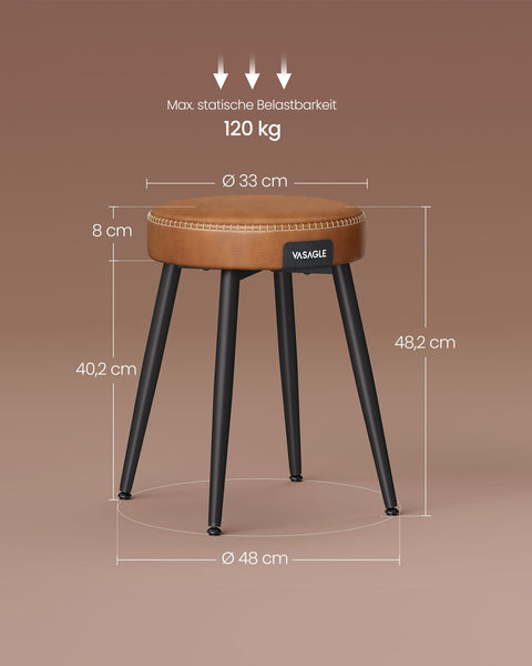 Rootz 2 Piece Set Bar Chairs - Kitchen Stools - Counter Height Chairs - Steel Frame - 58D Molded Foam - PU Synthetic Leather - Plywood - Caramel Brown - 48cm x 48cm x 48.2cm - 5kg - Max. Static Load Capacity 120kg