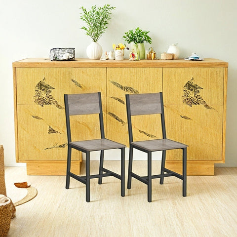 Rootz 2 Piece Dining Chair Set - Brown -Grey - Wooden Chipboard & Steel - Durable Design - 36x46.6x87.1cm