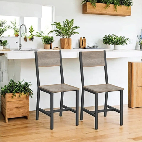 Rootz 2 Piece Dining Chair Set - Brown -Grey - Wooden Chipboard & Steel - Durable Design - 36x46.6x87.1cm