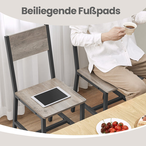 Rootz 2 Piece Dining Chair Set - Brown -Grey - Wooden Chipboard & Steel - Durable Design - 36x46.6x87.1cm
