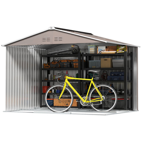 Rootz Metal Tool Shed - Bicycle Shed - Garden Storage - Ventilation Windows - Sliding Doors - 277 x 195 x 192 cm