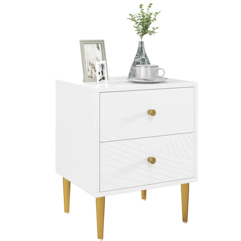 Rootz Rome Bedside Table - Nightstand - Side Table - Elegant Storage - 40 x 35 x 50 cm - White - Steel Legs