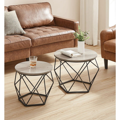 Rootz 2-delige set salontafel - Greige Zwart - Spaanplaatstaal - Grote kleine tafels - Lichtgewicht - Eenvoudige montage - Stijlvol ontwerp - 50 cm x 40 cm x 40 cm