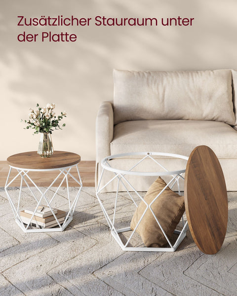 Rootz Coffee Table Set - 2 Piece Nesting Tables - Side Tables - Removable Tabletop - Chipboard & Steel - 50x40cm & 40x36cm