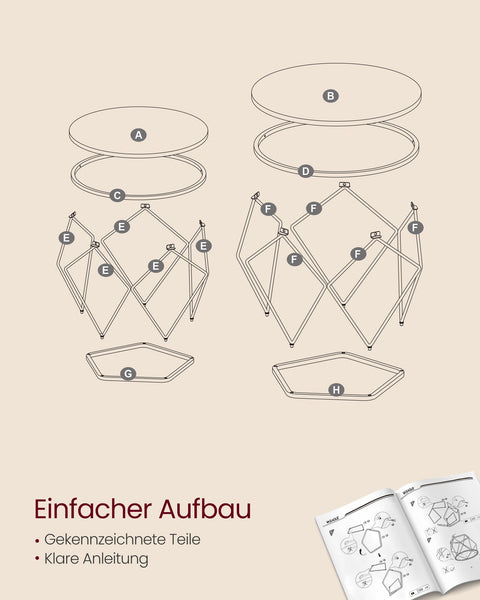 Rootz Coffee Table Set - 2 Piece Nesting Tables - Side Tables - Removable Tabletop - Chipboard & Steel - 50x40cm & 40x36cm