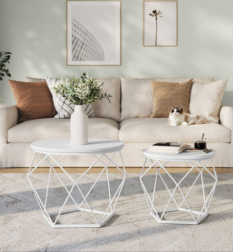 Rootz Coffee Table Set of 2 - Accent Table - Side Table - Removable Top - 50cm x 40cm & 40cm x 36cm - White- Finish