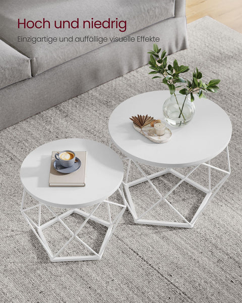 Rootz Coffee Table Set of 2 - Accent Table - Side Table - Removable Top - 50cm x 40cm & 40cm x 36cm - White- Finish