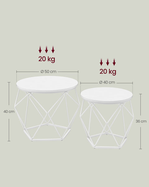 Rootz Coffee Table Set of 2 - Accent Table - Side Table - Removable Top - 50cm x 40cm & 40cm x 36cm - White- Finish