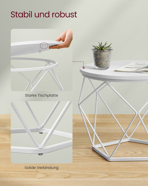 Rootz Coffee Table Set of 2 - Accent Table - Side Table - Removable Top - 50cm x 40cm & 40cm x 36cm - White- Finish