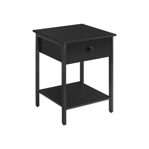 Rootz Ebony Black Bedside Table - Nightstand - Chipboard Steel - 40cm x 40cm x 55cm - Max. 40kg Load Capacity - Drawer Shelf - Easy Assembly