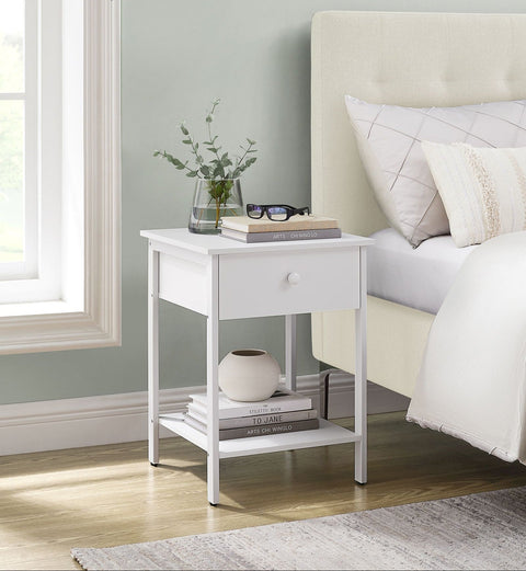 Rootz Nachtkommode Nightstand - Bedside Table - Easy Assembly - White Finish - 40cm x 40cm x 55cm