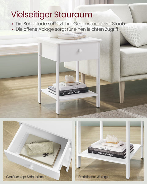 Rootz Nachtkommode Nightstand - Bedside Table - Easy Assembly - White Finish - 40cm x 40cm x 55cm