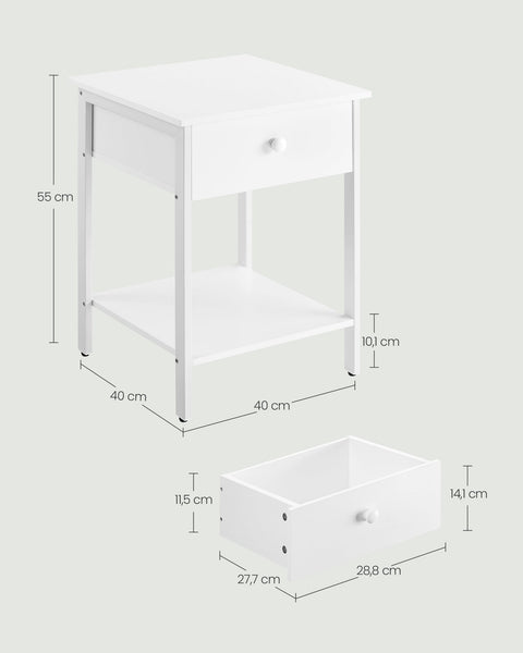 Rootz Nachtkommode Nightstand - Bedside Table - Easy Assembly - White Finish - 40cm x 40cm x 55cm