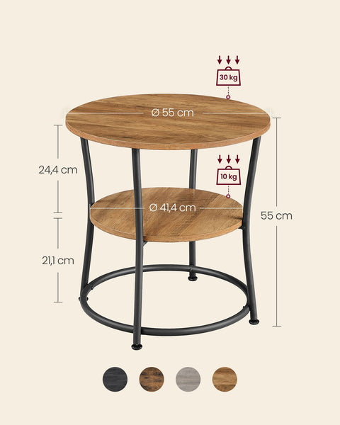 Rootz Round Side Table - Walnut Black - Chipboard Steel - 30kg Capacity - 55cm x 55cm - Modern Living Room Furniture