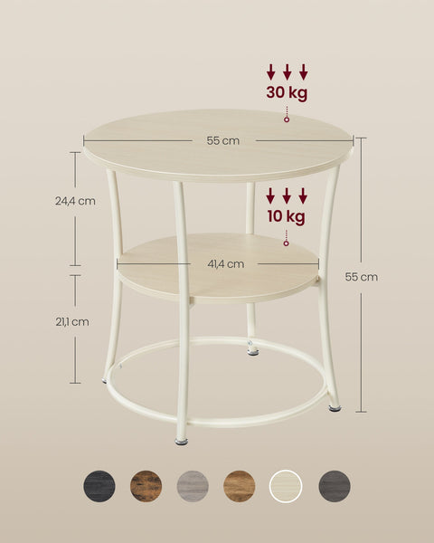 Rootz 2 Shelf Supplement Table - Storage Table - Steel Frame Table - Durable Design - 55cm x 55cm - Brown, White