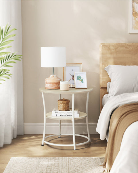 Rootz 2 Shelf Supplement Table - Storage Table - Steel Frame Table - Durable Design - 55cm x 55cm - Brown, White