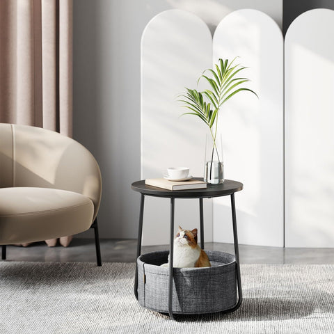 Rootz 2 Piece Set Side Table - End Table - Nightstand - Chipboard Steel Polyester Fabric - 45cm x 50cm - 39.6cm x 18.2cm - Lightweight - Durable - Easy Assembly