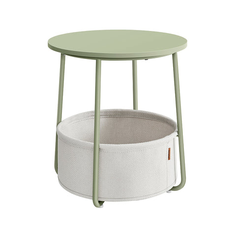 Rootz 3 Piece Set Side Table - Fabric Basket - Storage Organizer - Chipboard Steel Polyester - Laurel Green Cream White - 45cm x 50cm x 50cm - 39.6cm x 18.2cm x 18.2cm - 4.1kg - 35kg Max Load Capacity