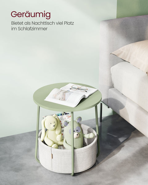 Rootz 3 Piece Set Side Table - Fabric Basket - Storage Organizer - Chipboard Steel Polyester - Laurel Green Cream White - 45cm x 50cm x 50cm - 39.6cm x 18.2cm x 18.2cm - 4.1kg - 35kg Max Load Capacity