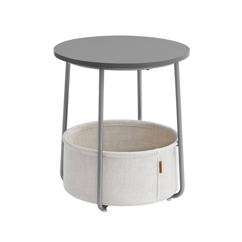 Rootz 3 Piece Set Side Table - Fabric Basket - Storage Organizer - Chipboard Steel Polyester - Cement Gray Cloud White - 45cm x 50cm x 50cm - 39.6cm x 18.2cm x 18.2cm - Lightweight - Durable - Easy Assembly