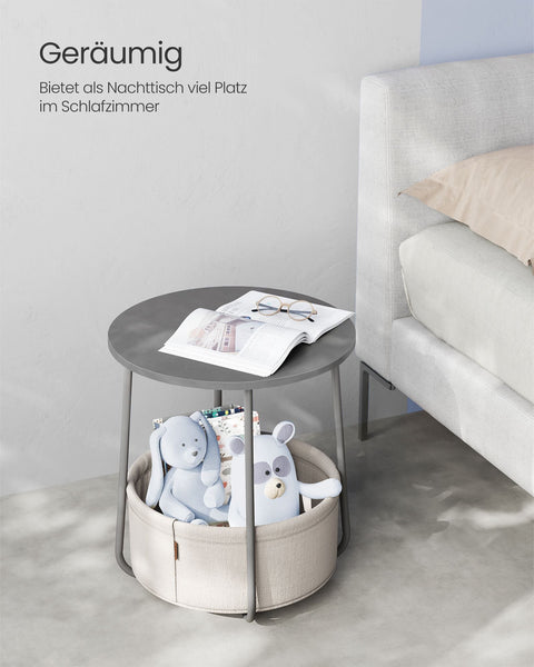 Rootz 3 Piece Set Side Table - Fabric Basket - Storage Organizer - Chipboard Steel Polyester - Cement Gray Cloud White - 45cm x 50cm x 50cm - 39.6cm x 18.2cm x 18.2cm - Lightweight - Durable - Easy Assembly