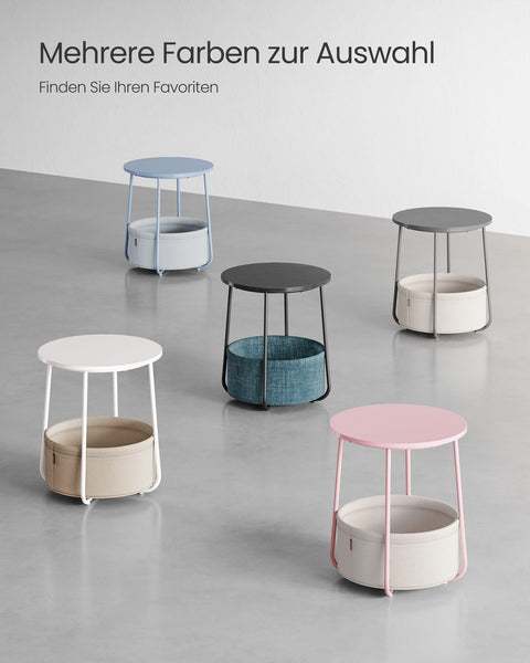 Rootz 3 Piece Set Side Table - Fabric Basket - Storage Organizer - Chipboard Steel Polyester - Cement Gray Cloud White - 45cm x 50cm x 50cm - 39.6cm x 18.2cm x 18.2cm - Lightweight - Durable - Easy Assembly