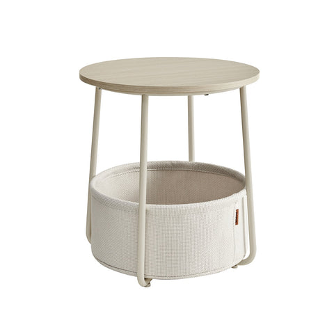 Rootz 3 Piece Set Side Table - Beige Table - Chipboard Steel Polyester - Storage Basket - Lightweight - Sturdy Construction - 45cm x 50cm x 50cm