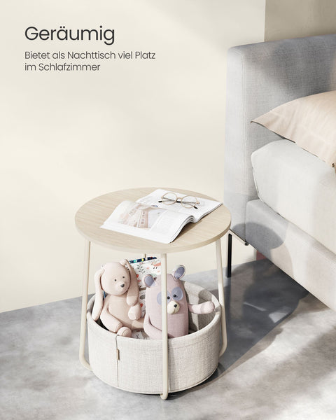 Rootz 3 Piece Set Side Table - Beige Table - Chipboard Steel Polyester - Storage Basket - Lightweight - Sturdy Construction - 45cm x 50cm x 50cm