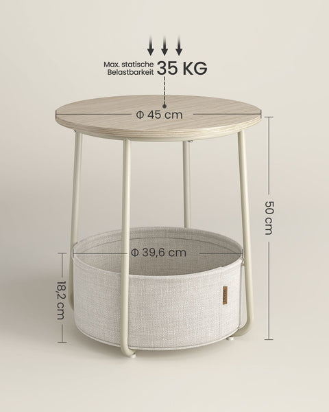 Rootz 3 Piece Set Side Table - Beige Table - Chipboard Steel Polyester - Storage Basket - Lightweight - Sturdy Construction - 45cm x 50cm x 50cm
