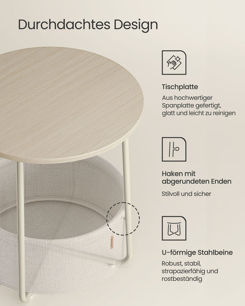 Rootz 3 Piece Set Side Table - Beige Table - Chipboard Steel Polyester - Storage Basket - Lightweight - Sturdy Construction - 45cm x 50cm x 50cm