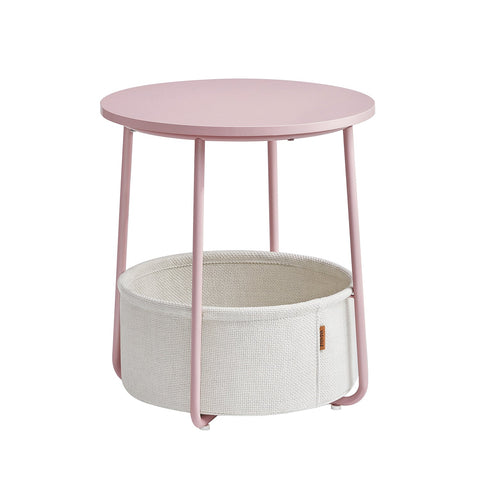 Rootz 3 Piece Set Side Table - Fabric Basket - Pastel Pink Cloudy White - Chipboard Steel Polyester - Storage Solution - Easy Assembly - Lightweight - 45cm x 50cm x 50cm