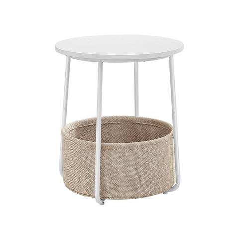 Rootz Round Side Table with Storage Basket - End Table - Nightstand - Fabric Storage Compartment - 45cm x 45cm x 55cm