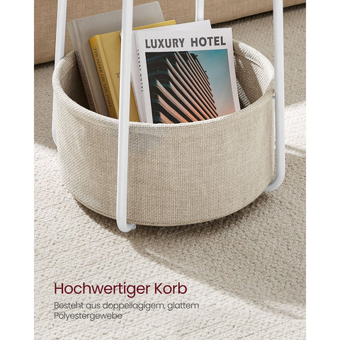 Rootz Round Side Table with Storage Basket - End Table - Nightstand - Fabric Storage Compartment - 45cm x 45cm x 55cm