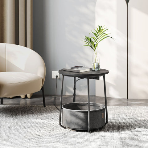 Rootz 3 Piece Set Side Table - End Table - Nightstand - Chipboard Steel Polyester Fabric - Ebony Black Slate Gray - 45cm x 50cm - 39.6cm x 18.2cm - 4.4kg - 35kg Max Load