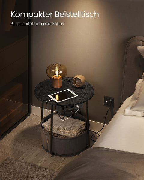 Rootz 3 Piece Set Side Table - End Table - Nightstand - Chipboard Steel Polyester Fabric - Ebony Black Slate Gray - 45cm x 50cm - 39.6cm x 18.2cm - 4.4kg - 35kg Max Load