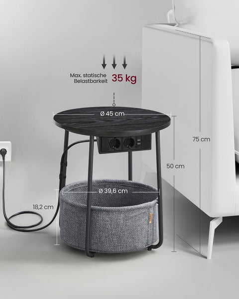 Rootz 3 Piece Set Side Table - End Table - Nightstand - Chipboard Steel Polyester Fabric - Ebony Black Slate Gray - 45cm x 50cm - 39.6cm x 18.2cm - 4.4kg - 35kg Max Load