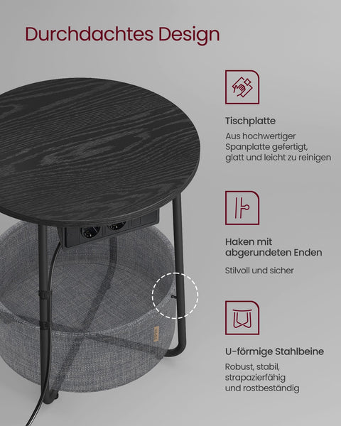 Rootz 3 Piece Set Side Table - End Table - Nightstand - Chipboard Steel Polyester Fabric - Ebony Black Slate Gray - 45cm x 50cm - 39.6cm x 18.2cm - 4.4kg - 35kg Max Load