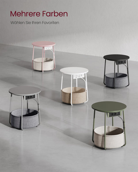 Rootz 3 Piece Set Side Table - End Table - Nightstand - Chipboard Steel Polyester Fabric - Ebony Black Slate Gray - 45cm x 50cm - 39.6cm x 18.2cm - 4.4kg - 35kg Max Load